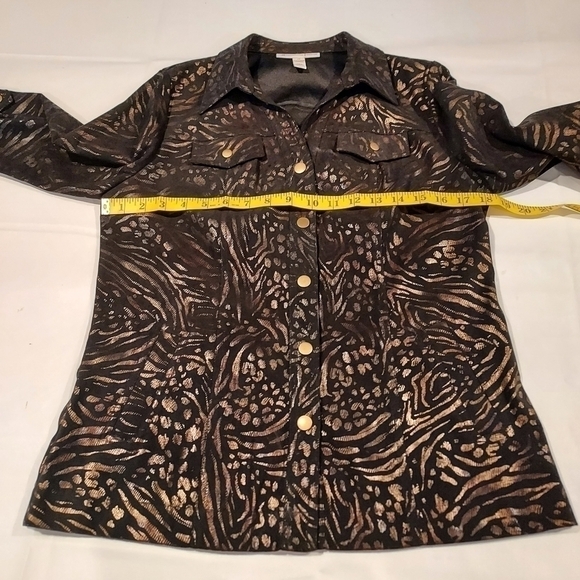 JM COLLECTION  Textured Black Gold Copper Clubwear Career Jacket sz SP - Picture 9 of 12